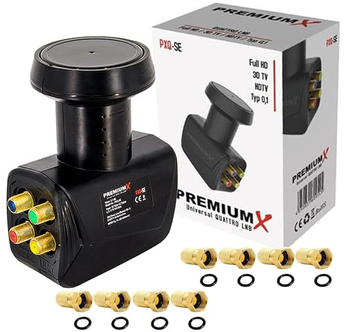 Premium X Quattro LNB - 4Fach - nur für Multischalter - 4K Full HD - mit Wetterschutz und LTE Filter + 8X F-Stecker für Satellitenschüssel Digital TV Fernseher SAT Multiswitch - Schwarz
