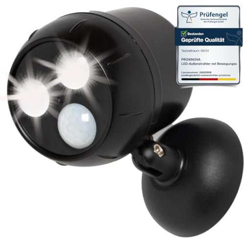 Proxinova Outdoor LED Security Lights, Motion Sensor Lights Outdoor, Outdoor Lights Battery Powered, PIR Sensor, Bright LED Floodlight Battery Powered Outdoor Lights 360° Rotation, Compact & Easy Fit