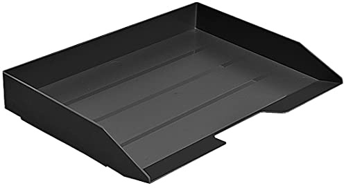 Acrimet Corbeille à Courrier Empilable, Format Paysage, Organiseur de Bureau pour Papier et Document A4, Plastique Résistant (Couleur Noir) (1 unité)