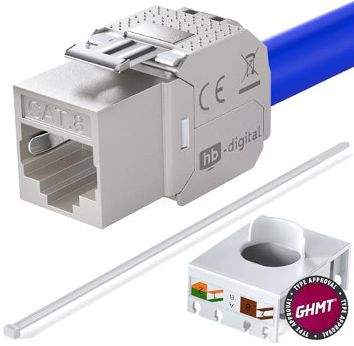 HB-Digital CAT 8.1 Keystone Modulo Connettore 2000 MHz 40 Gbit STP Jack RJ 45 per Patch Panel Ethernet LAN Posa del cavo