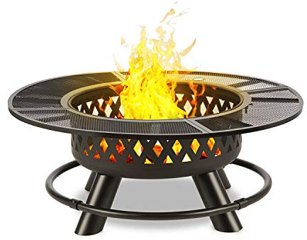 blumfeldt Rosario - Brasero 3 en 1, Feu de Camp, Barbecue et Table, Foyer Ø 120 cm, Grille de Barbecue Ø 70 cm, INOX avec Grille chromée, Charbon de Bois ou Bois de Chauffage, Noir