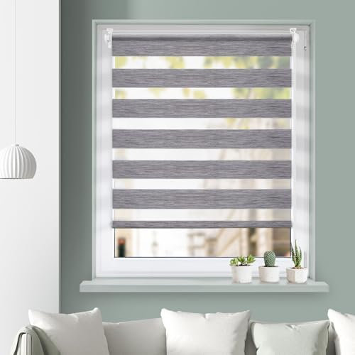 Grandekor Doppelrollo Klemmfix ohne Bohren Marmor Grau 80x140cm(Stoffbreite 76cm) Fenster Rollos für innen Klemmrollos Duo Rollos für Fenster ohne Bohren mit Bohren Privatschutz UV-Schutz Zebrarollo