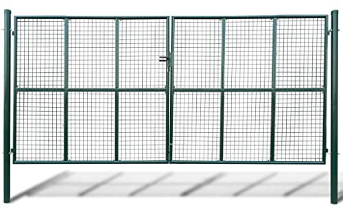 Gartentor, Stahlgittertor 400 x 175 cm, verzinkter Stahl mit Pulverbeschichtung, für Garten und Hof