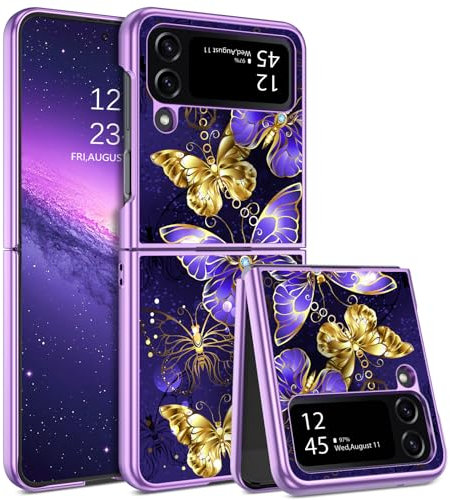 YINLAI für Samsung Galaxy Z Flip 4 Hülle,Handyhülle Samsung Z Flip 4 Muster Leuchtet im Dunkeln TPU Bumper PC Schale Kratzfest Cover Case Schutzhülle für Samsung Galaxy Z Flip 4 5G,Schmetterling Lila