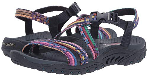 Skechers Women's Reggae-Sew Me-Boho Woven Strappy Slingback Sandal, Navy Blue Multicoloured, 4.5 UK