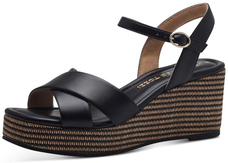 MARCO TOZZI Damen Sandalen mit Keilabsatz mit Verstellbarem Riemen Bequem, Schwarz (Black), 38 EU
