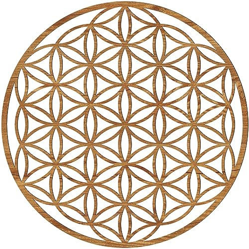 Blume des Lebens aus Holz – Handgefertigtes Wandbild Ø 49 cm in Rustikal-Optik – 4 mm Pappelholz – Wanddeko für Wohnzimmer, Yoga und Meditation – Hergestellt in Österreich