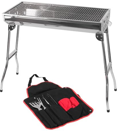 KCT Stainless Steel Portable Folding BBQ With Tool Kit Camping Picnic Outdoor Foldable Charcoal Barbecue Cooking