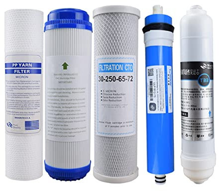 BINGNU RO-Wasserfiltersystem 1 Satz CTO, PP, UDF, T33, Wasserfilterkartusche, 10-Zoll-Umkehrosmosefiltersystem Ersatzwasserfilter Für Küche, Badezimmer, Wohnmobil oder Büro(Color:E)