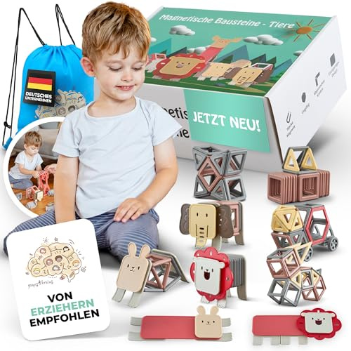 games4brains Magnetische Bausteine für Kinder [99 Teile] - Magnetbausteine mit Beutel - Sensorik Magnet-Spielzeug fördert Kreativität und Motorik | Magna Tiles, Magnetic Building Blocks