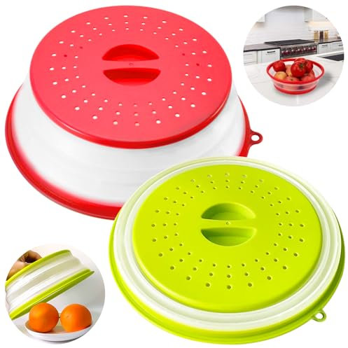 Cloche Micro Ondes Pliable 3en1 Micro-Onde Sans BPA Couvercle avec Poignée Orifices de Ventilation pour Fruits et Légumes Anti-éclaboussures