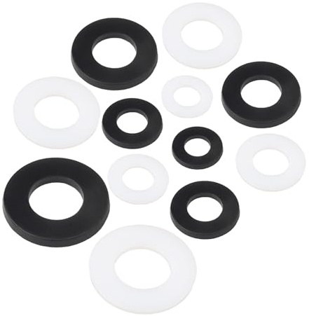 Sxutop 110 Stück Gummi Unterlegscheiben Sortiment 12/15/18.5/24/30/40mm Gummi Flach Unterlegscheiben Runde Flach Distanzscheibe gummi Beilagscheiben für Wasserhähne Brauseschlauch (Schwarz + Weiß)