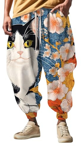 Pantaloni harem da uomo, stampa fantasia, gamba larga, pantaloni della tuta larghi a cavallo basso, pantaloni da yoga, hippie per il tempo libero, pantaloni larghi bohémien, pantaloni larghi con