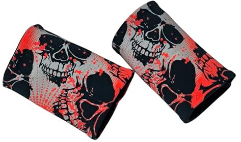 Britta Meier Pulswärmer aus Baumwoll-Jersey und Baumwoll-Fleece, kuschelweich (Rot-Black-Skull)