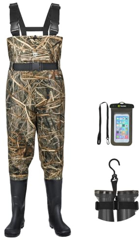 TIDEWE Bootfoot Chest Wader, 2-Ply Nylon/PVC Waterproof Fishing Hunting Waders with Boot Hanger for Men Women Next Camo Evos Size 11
