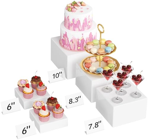 Lifewit 5 stycken displaystativ, tårtställ med ihåliga golv, återanvändbar plastpiedestal dekoration för cupcake, dessert, kosmetika och parfymställ