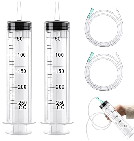 Seringue en Plastique 250ml Avec Tuyau, 2 Pièces Grande Seringue, Pour Laboratoires Scientifiques, Mesure De Liquide, Arrosage De Jardin, Industrie (Sans Aiguille)