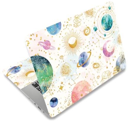 PLIGREAT Autocollant pour Ordinateur Portable Autocollants pour Ordinateur Portable Planet Compatibles avec 15 Ordinateur Portable Étoiles Dorées Protection Universelle Amovible en Vinyle pour PC