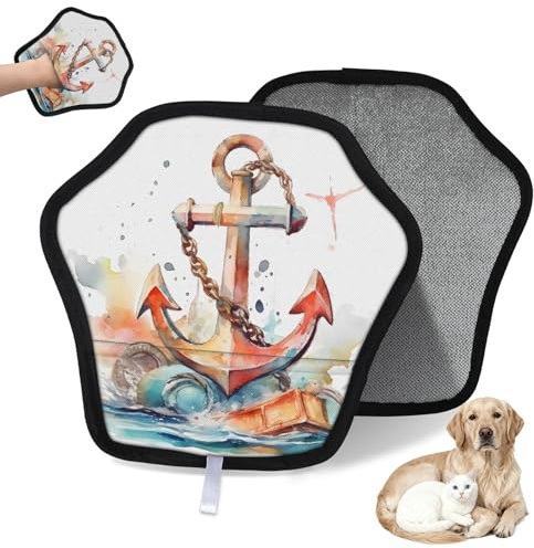 WowPrint Watercolor Oceans Anchor Gant d'épilation d'animaux pour chat et chien Gants électrostatiques réutilisables Brosse Outil pour canapé, vêtements, tapis, meubles, siège de voiture