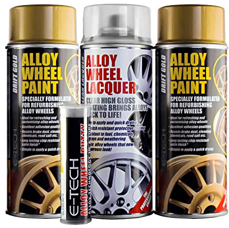 MP Essentials E-Tech Alloy Wheel Paint and Refurb Kit in Gold Including Gloss Lacquer & Putty Filler for any Scuffs (Drift Gold)