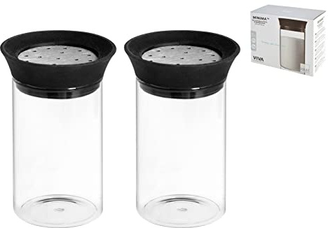 H&H Minima Confezione 2 Spargizucchero/Cacao, Acciaio Inossidabile, Nero/Trasparente, 7.5x7.5x12 cm, 2 unità