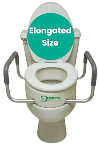 Essential Medical Supply Raised Elevated Toilet Seat Riser for an Elongated Toilet with Padded Aluminum Arms for Support and Compatible with Existing Seat, Elongated, 19 x 14 x 3.5