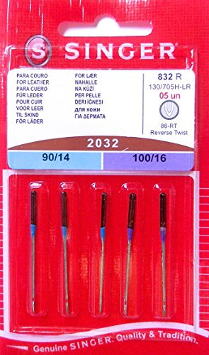 5 Original Singer Nähmaschinen Nadeln 2032 Stärke 90/14 und 100/16 für Leder 130/705 H-LR
