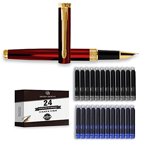 Dryden Designs Füllfederhalter mit feiner Feder - Rot - Hohe Präzision - Executive Füllhalter Set- Tintenkonverter