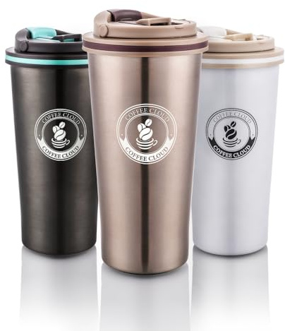 Coffee Cloud Edelstahl Kaffeebecher 500ml | Doppelwandig vakuumisolierter Travel Mug | Thermobecher aus Edelstahl | Isolierbecher BPA Frei, Leicht & Auslaufsicher (Bronze)