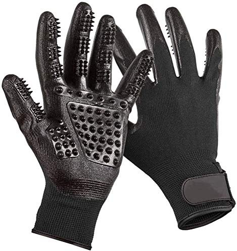 BYETOO Premium Fellpflege Handschuh Katze Hund,3.0 Version Katzenhandschuh Fellpflege für Kurzhaar und Langhaar,Haustier Fellpflegehandschuh,Haustier Bürsten Handschuh,Katzen-Zubehör,EIN Paar,Schwarz