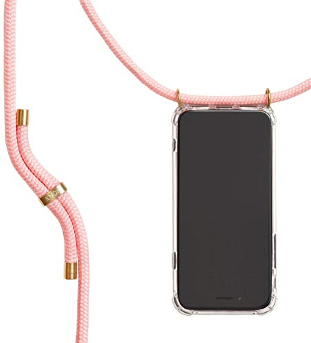 KNOK Premium Handykette für Apple iPhone 11 Pro, Reflektiertes Rosa | Silikonhülle mit fest verbundener Kordel zum Umhängen, transparent, stoßfest, ideal für Festival, Konzert oder Alltag, robust