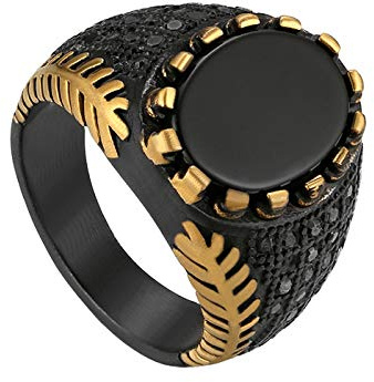 JewelryWe Herren-Ring, Vintage Edelstahl Schwarz Achat Siegelring Band Ring für Herren Männer Hochzeit Engagement Ringe