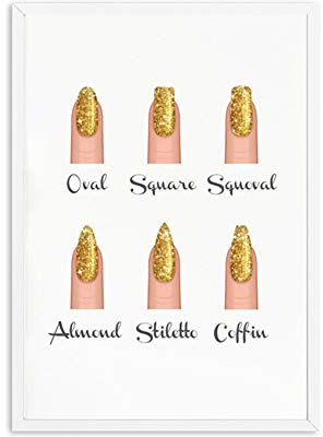 ZMFBHFBH Photos murales Formes d'ongles Décor de Salon de beauté Mode Affiches et Impressions Maquillage Cadeaux pour Les Ongles Nail Type Guide Art 20x35cm (7.8x13.7 Pouces) Pas de Cadre