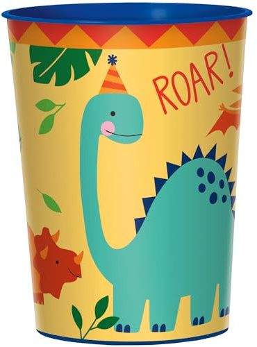 Amscan Dino-Mite Multicolor Plastic Favor Cup - 16 Oz. (1 Pc) | Reusable Party Tableware for Kids Events & Parties