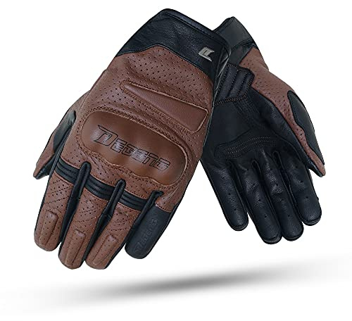 DEGEND Daytona Pro Marrón | Guantes Moto Piel Hombre para Verano | Guante de Moto Cuero con Protecciones EVA en Nudillos y Dedos - Óptima Circulación del Viento en Verano - Accesorios Moto Talla L