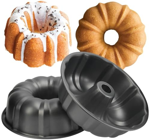 OAMCEG 9.5 Inches Cake Pan Nonstick- 2 Pack Pan for baking, 12 Cups Pound Cake Pan Heavy Duty Carbon Steel,Cake Mold for Buntelet, Brownie (Grey)