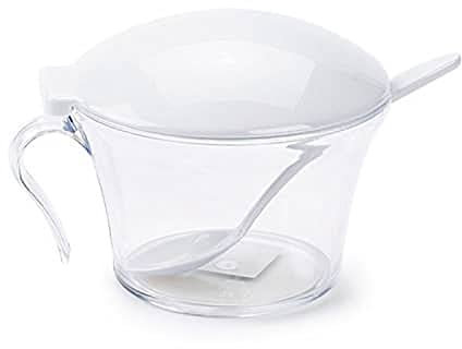 CABLEPELADO Azucarero de plástico | Recipiente para Azúcar | Tapadera y Cuchara para servir | Capacidad: 320 ml | Libre de BPA | Plástico | Apto como azucarero y salero | Blanco
