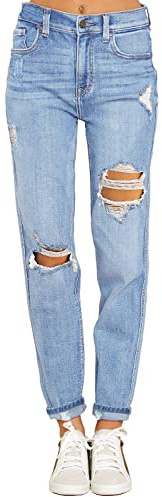 luvamia Women's Casual Ripped Jeans High Waisted Boyfriend Jeans Tapered Mom Jeans Denim Pants Nightfall Blue Size Large