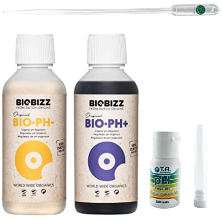 BioBizz Bio Down + Bio Up je 250 ml + PH Test Kit Senker Heber Biologisch Dünger Regulierung + Pipette
