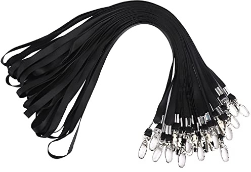 Segus Lanyard Schwarz Lang, Schlüsselband mit Karabiner, für Kartenhüllen, Ausweise, Zugangskarten in der Büro Schule, 20 Stück Schlüsselbänder zum Umhängen, Reines Schwarz ohne Druck