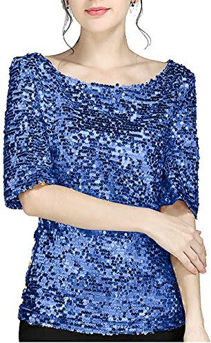 Damen Glitzer Shirt Kurzarm Oberteile Schön Glänzend Pailletten Tops Tshirt Elegant Festlich Damenbluse Mode Abend Party Wedding Glitzertop Bluse Tops