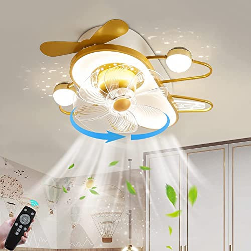 Flugzeug Kinderzimmer Lampe LED Leise Deckenventilator Mit Beleuchtung Und Fernbedienung Kinder Deckenleuchte Mit Ventilator Dimmbarer Fan Deckenlampe für Schlafzimmer Wohnzimmer Lüfter Licht, 45W