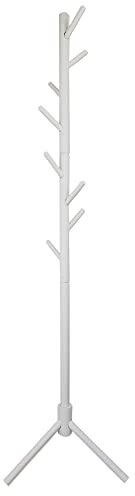 keypak Wooden White Freestanding Coat Rack 8 Hooks, Adjustable Height Stand