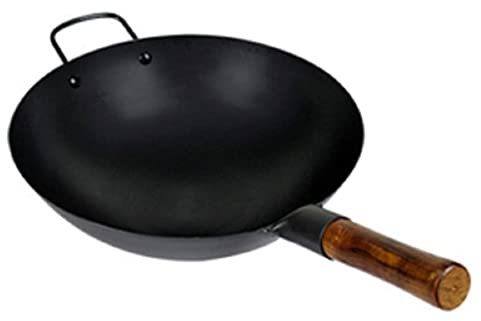OQHAIR Ustensiles de Cuisine Faits à la Main en Fonte pour la Cuisine Domestique Couverture en Bois Cuisinière à gaz Cuisinière à Induction Poêle à Frire Universelle (D 58 * 11 * 20CM)