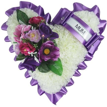 Just Because Silk Flowers Customiseable Artificial Flowers Wreath for Funeral or Grave - Heart Shaped Tribute with Roses and Anemones