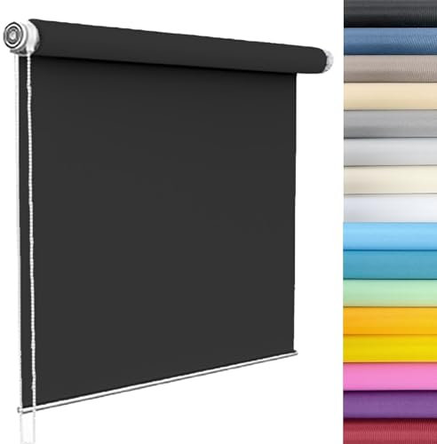 Verdunklungsrollo Fensterrollo 45 x 170 cm Blickdicht, Sichtschutz, Blendschutz Klemmfix Seitenzugrollo Inkl Montage-Teile, für Büro, Badezimmer, Schwarz
