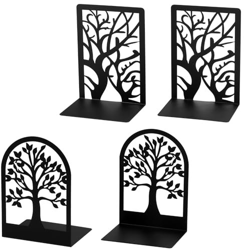 Buchstützen, 2 Paar Buchstützen, strapazierfähig, KIKIGOAL dekorativer Metall-Buchstützenhalter für Regale, Rutschfester Buchstopper für Zuhause, Büro, Bibliothek, Schule