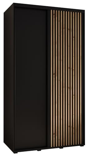 MEBLE KRYSPOL Lanko 1 Schrank mit Zwei Schiebetüren mit Stange, Regale - Moderner Aufbewahrungsschrank für Schlafzimmer, Wohnzimmer - 235,2x140x60 cm - Schwarz Schwarz Artisan