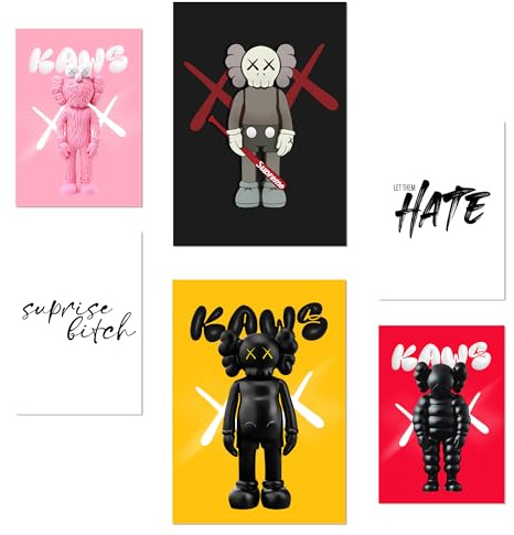 Nacnic Set De 6 Iconic Kaws Message Pósters Con Ilustración De Diseño Para Decorar Las Paredes Del Hogar Habitaciones, Oficina Tienda Y Negocio A3 Y A4 Sin Marco