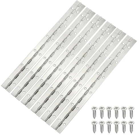 QUARKZMAN 12 Zoll durchgehende & Klavierbänder, 6 Stück Edelstahl durchgehende Bänder mit Löchern, für Bootsschränke, Türen, Kisten und Möbel, Silber
